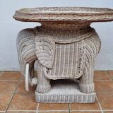 Vintage rattan elephant side table, 70s