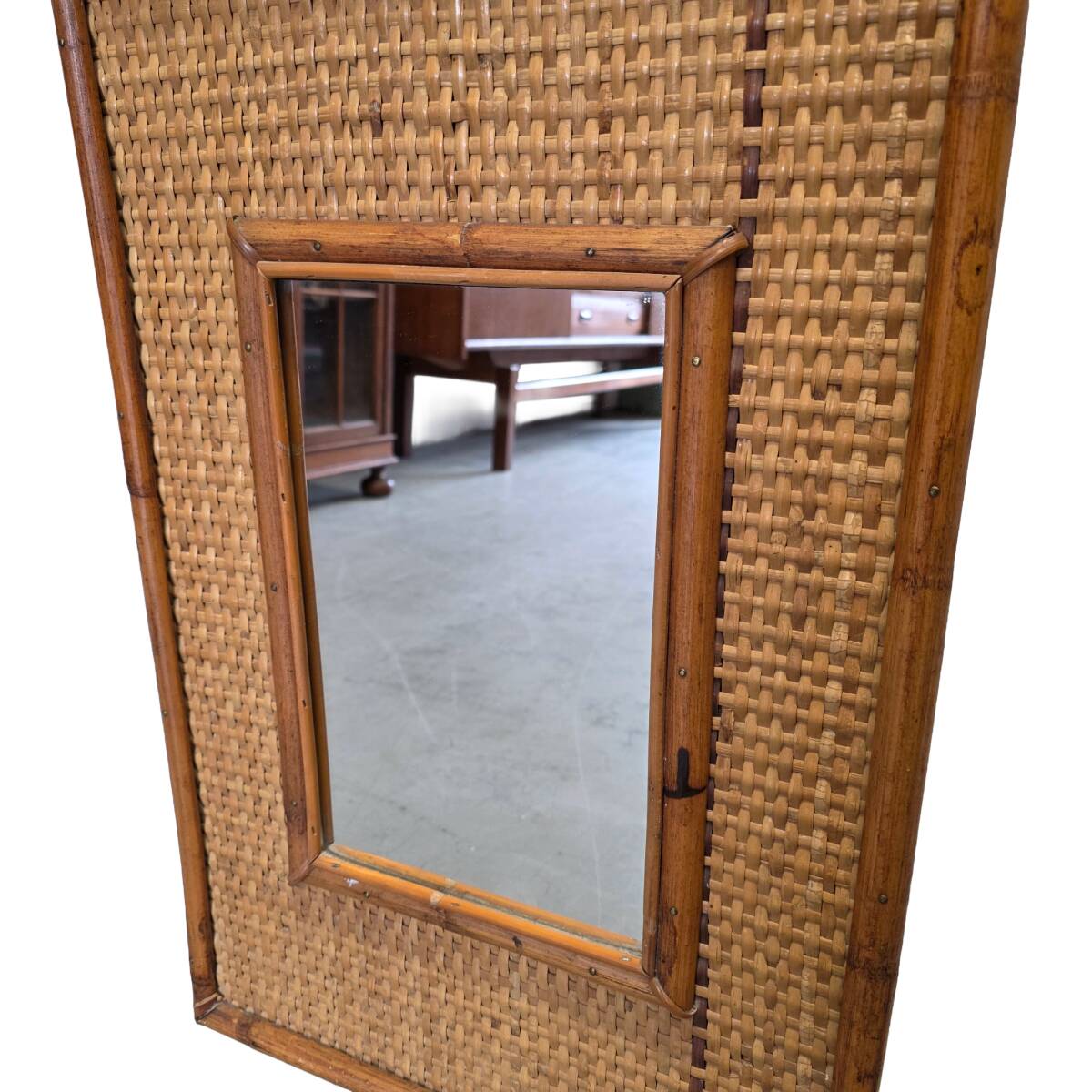 Vintage Rectangular Rattan Mirror, 1970s