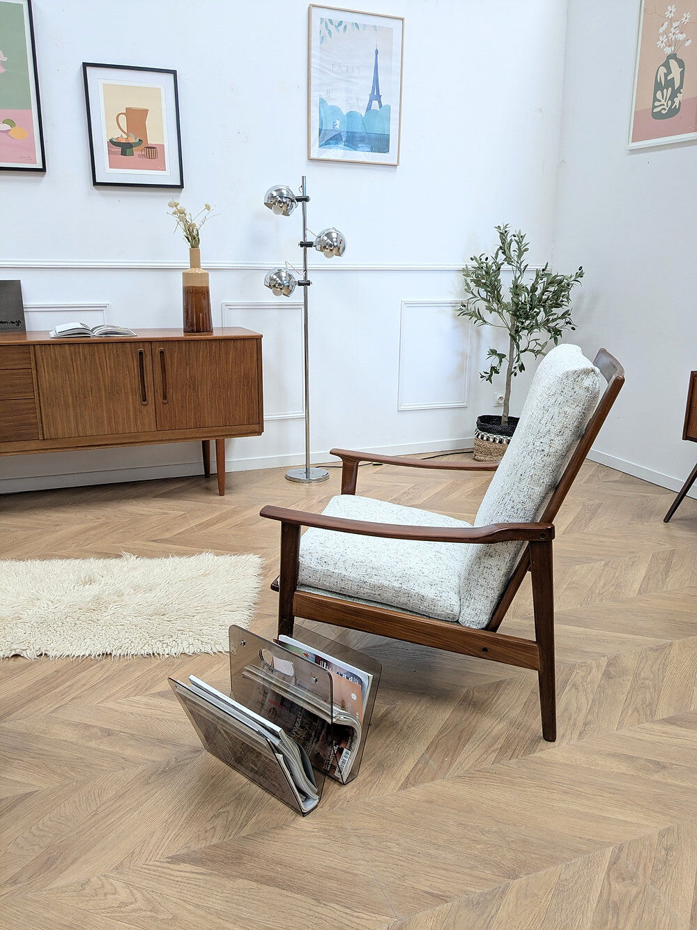 Vintage reupholstered Scandinavian armchair