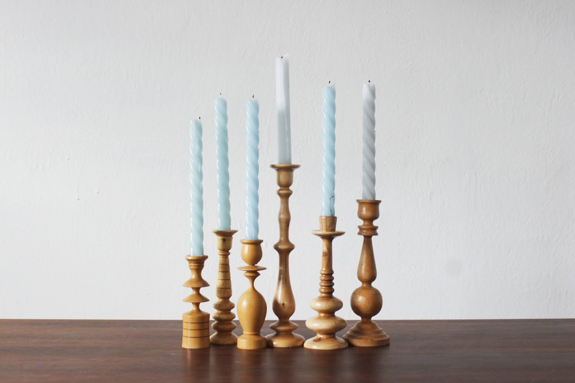 Scandinavian Wooden Candleholders, Set of 6