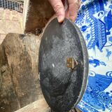 Round ceramic mirror with blue mosaic decor circa 1960
