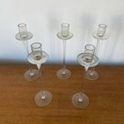 Set of 5 tulip candle holders in clear molded glass vintage decoration