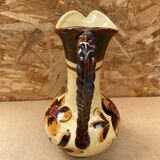 Antique JASBA Ceramic Pitcher Brown Beige Flower Decor Germany Vintage #B243