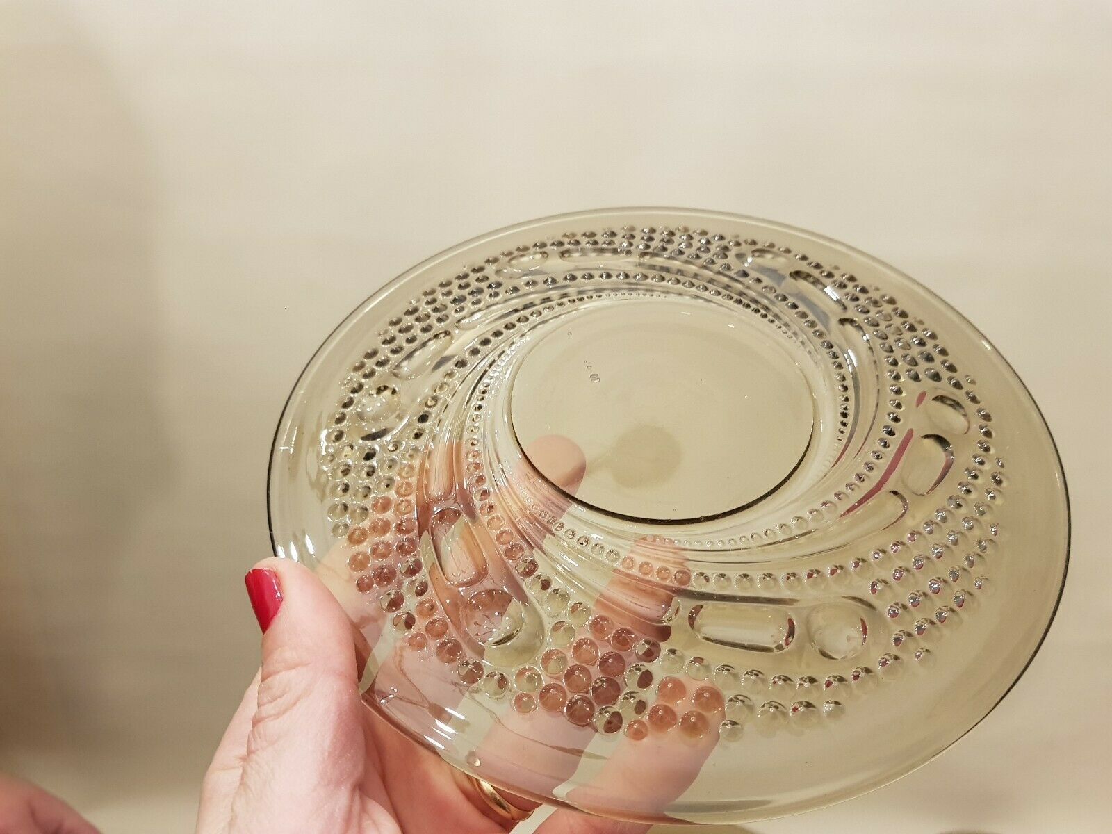 Dessert service 12 plates and vintage space age smoked glass dish