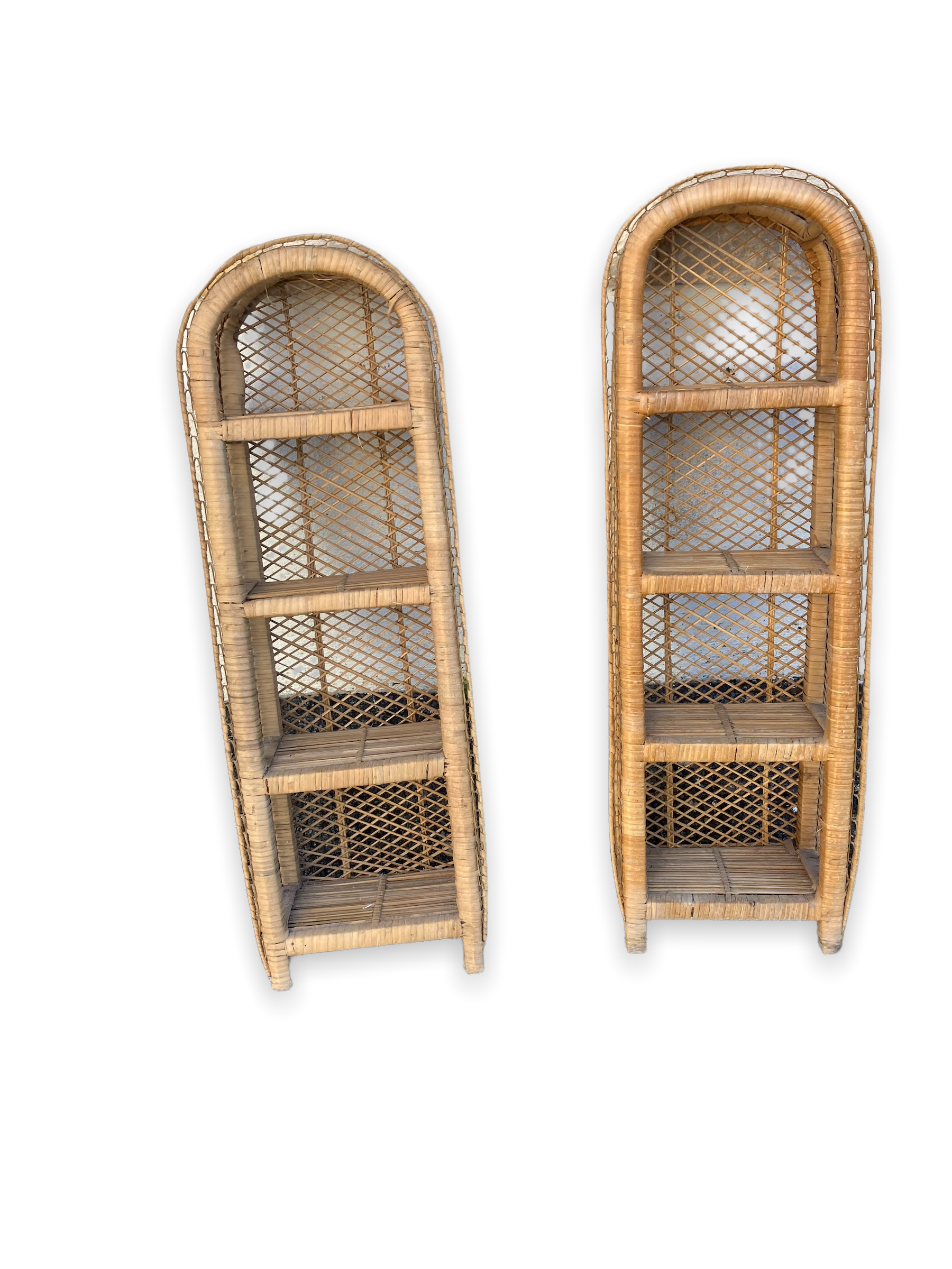 Pair of braided wicker shelves
