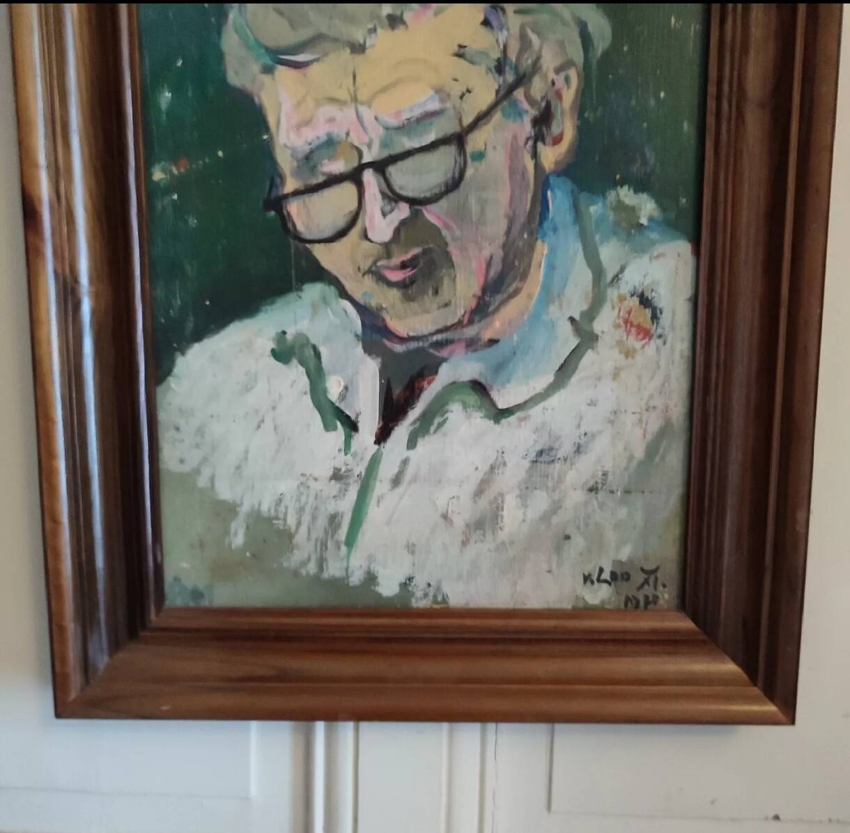 Gouache on framed cardboard "Old man with glasses", V. Lod (20th century)