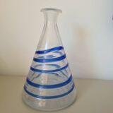 Conical glass vase/carafe blown with a blue spiral decoration.