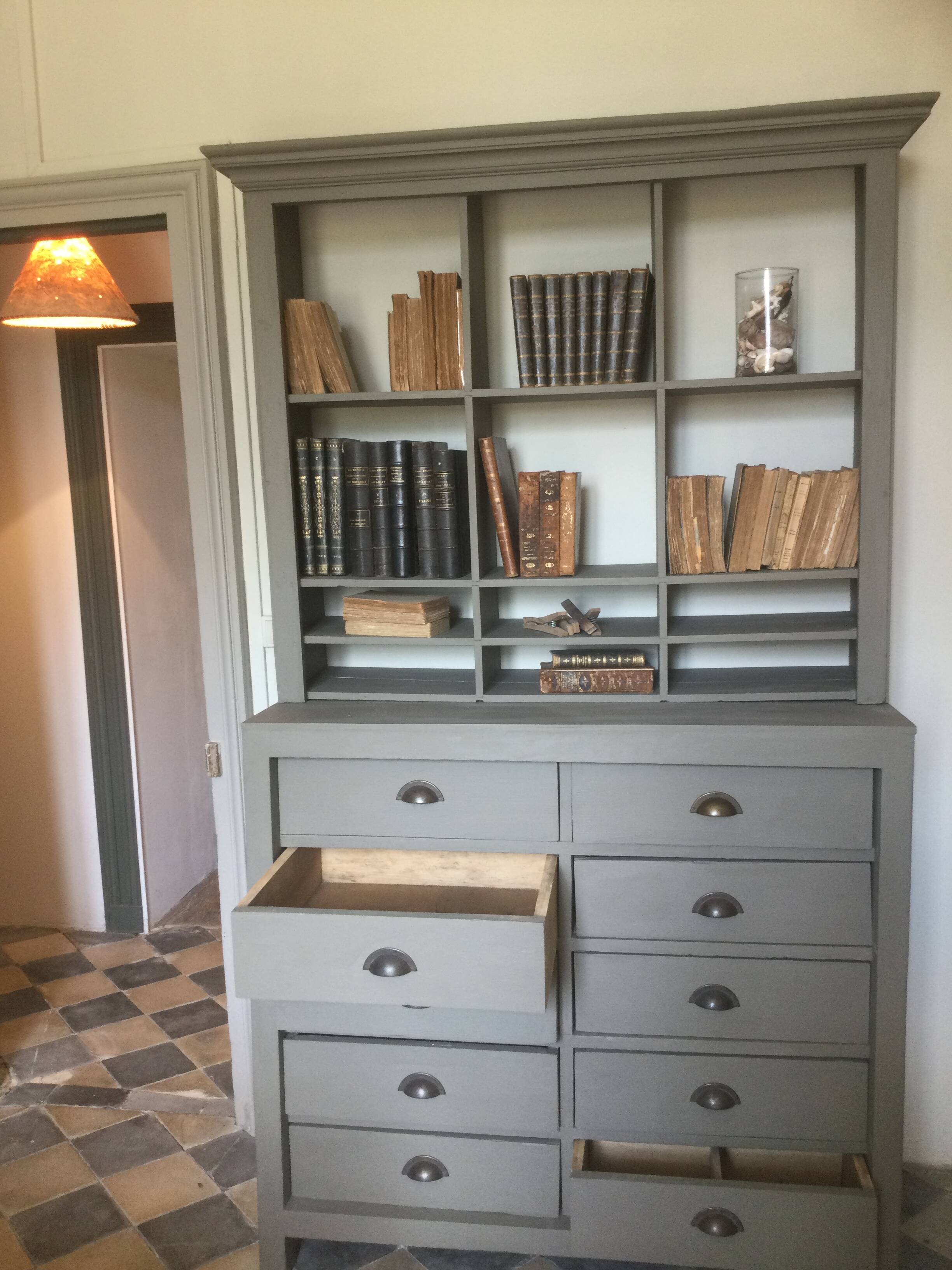 Antique bookcase with drawers