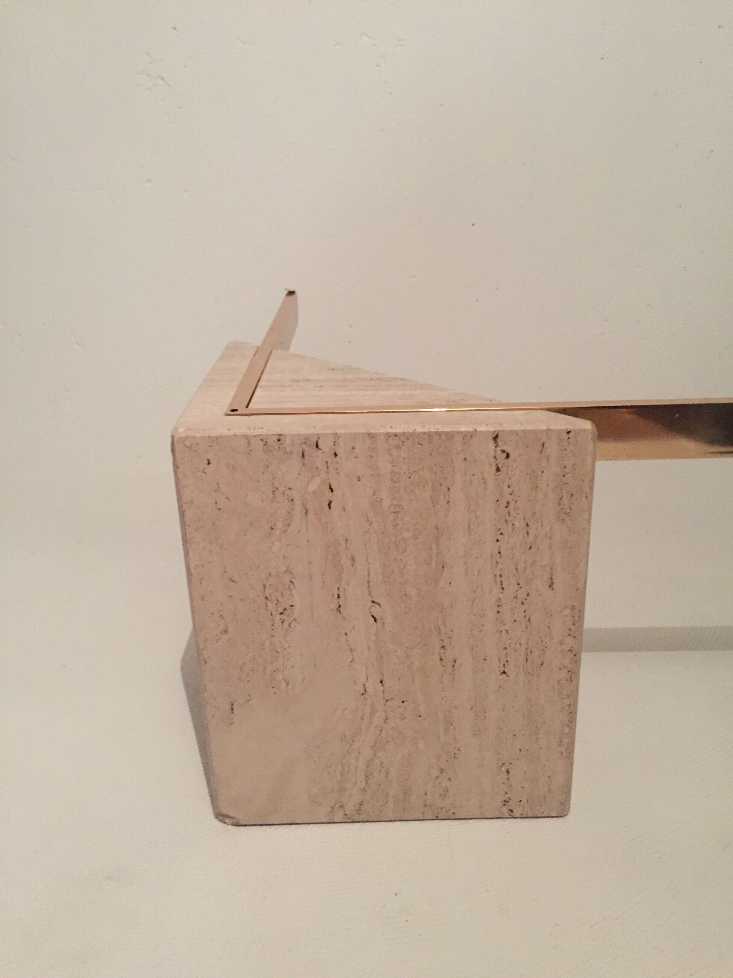 Artedi Italy coffee table in travertine, brass and glass 1970s