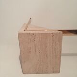 Artedi Italy coffee table in travertine, brass and glass 1970s