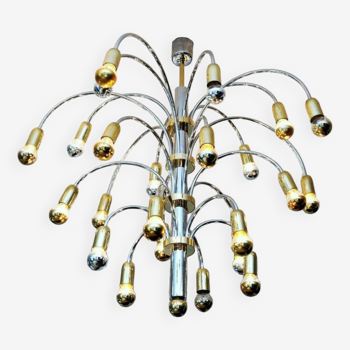 24-light chandelier in chrome and gold metal, Germany, 1970s