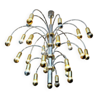 24-light chandelier in chrome and gold metal, Germany, 1970s