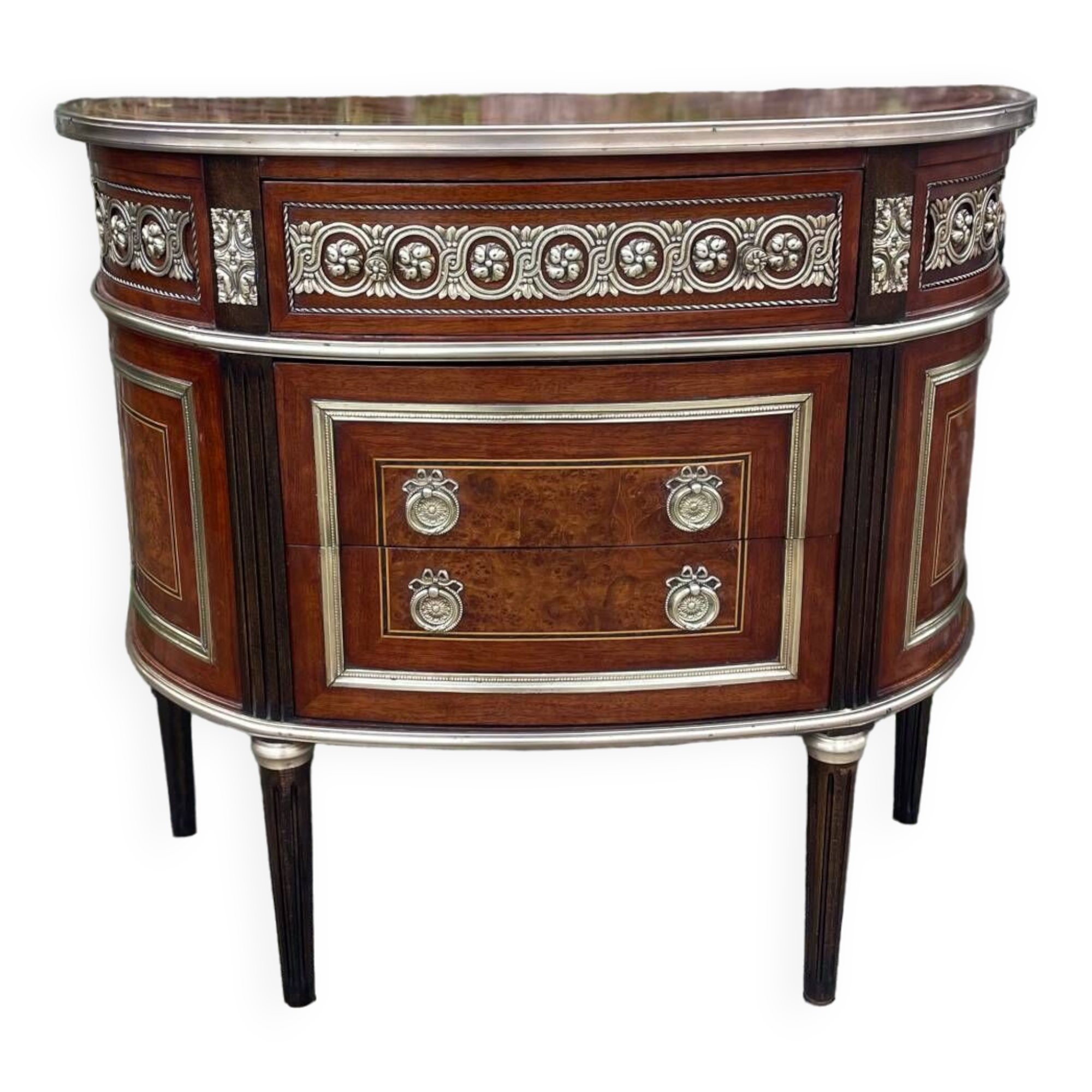 Louis XVI style mahogany and gilded bronze chest of drawers, 20th century