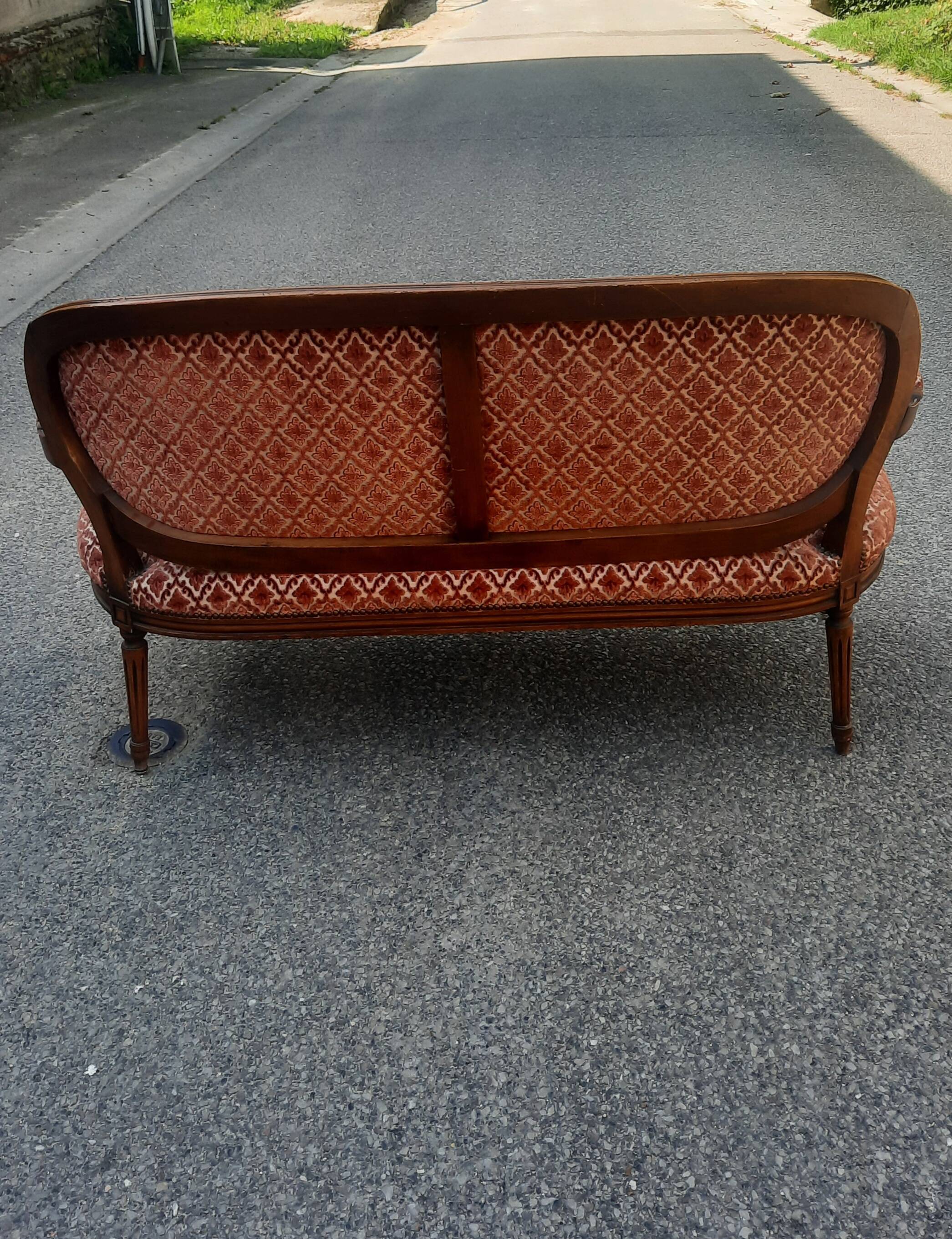 Louis XVI style sofa in natural wood