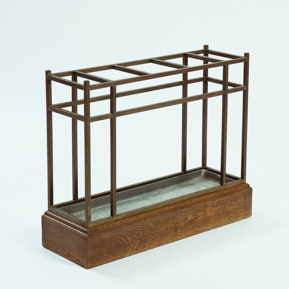 Art Deco Amsterdam School umbrella stand in bonze and oak, The Netherlands, 1920s