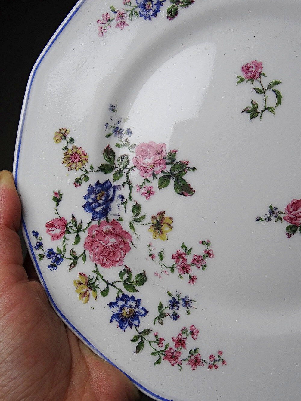 7 dessert plates Bernardaud Limoges porcelain with floral decoration from the 1920s to 1950s.