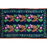 Romanian wool vintage carpet floral design and brown leaves