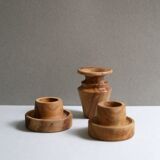 Turned raw wooden candlesticks