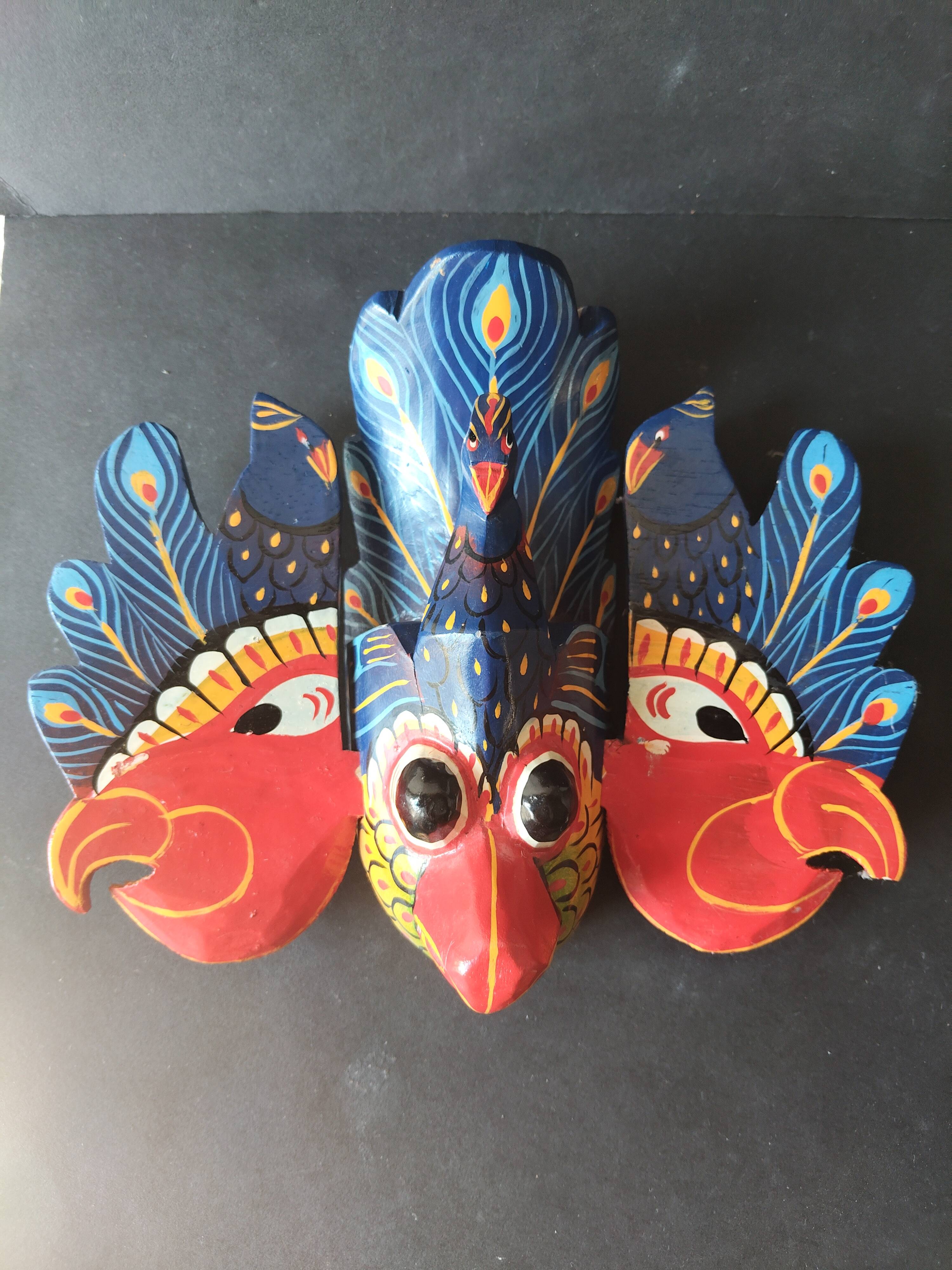 Ancient Balinese mask carved and painted – Stylised peacock – Art p