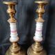 xix eme / pair brass porcelain candle holders