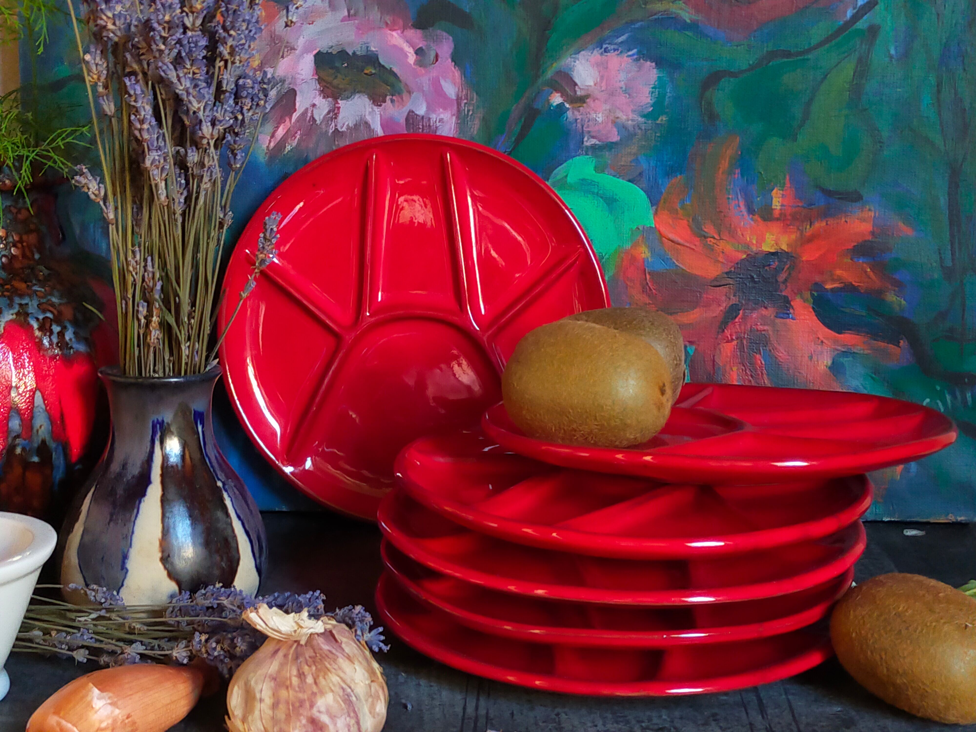 Six ceramic plates with vintage compartments