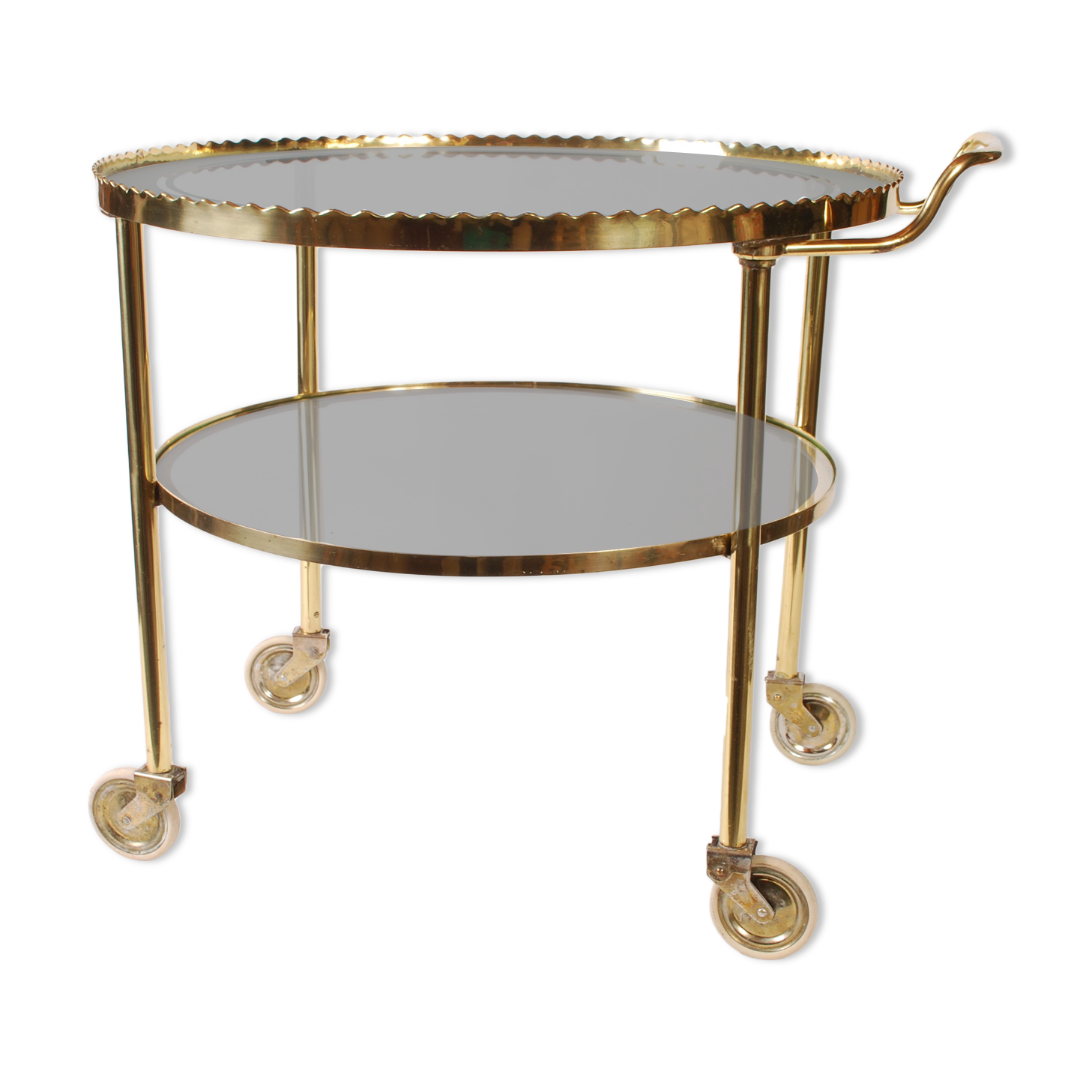 Mid century polished brass serving drinks trolley, 1930's cocktail bar cart