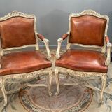 Paire de fauteuils en bois laqué de style régence epoque XlXème