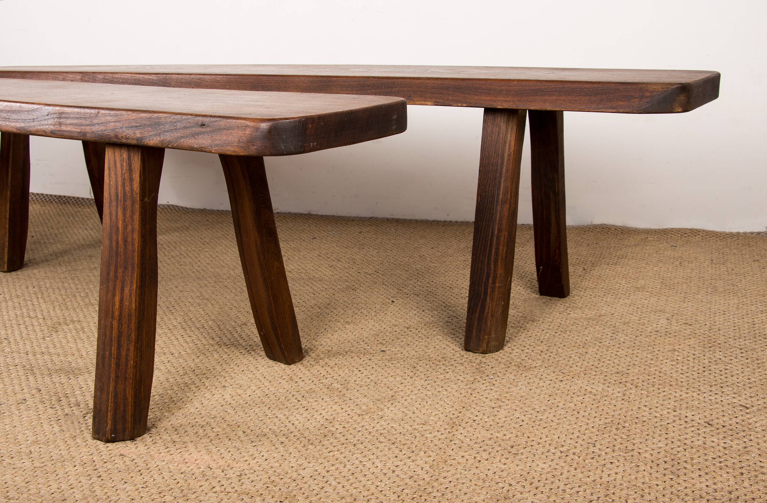 Pair of Scandinavian benches in Solid Elm by Olavi Hanninen 1960.