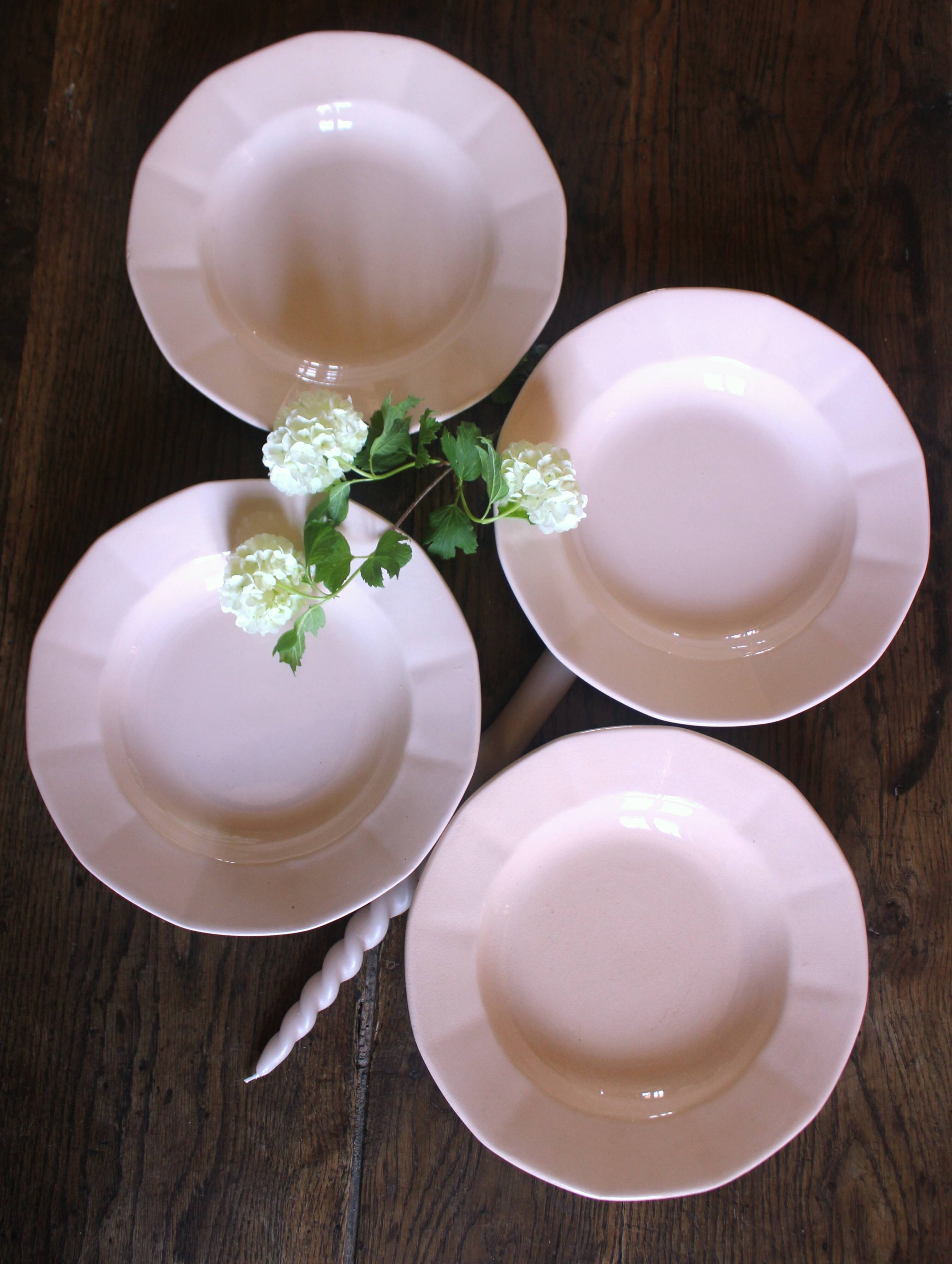 5 assiettes creuses rose Digoin Sarreguemines
