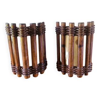 Pairs of vintage wall lights, rattan and bamboo, circa 60's