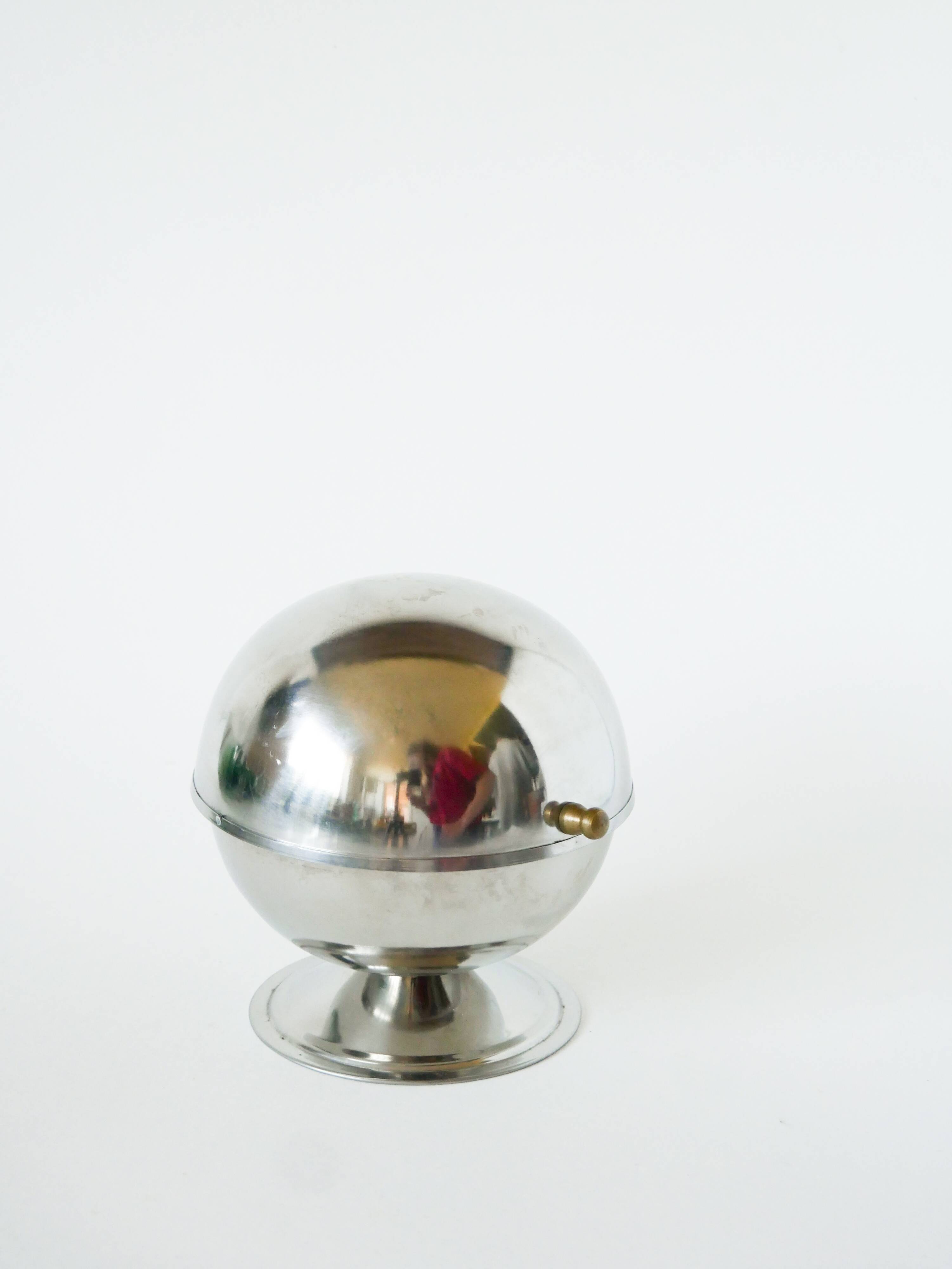stainless steel sugar bowl, gold knob, 1970