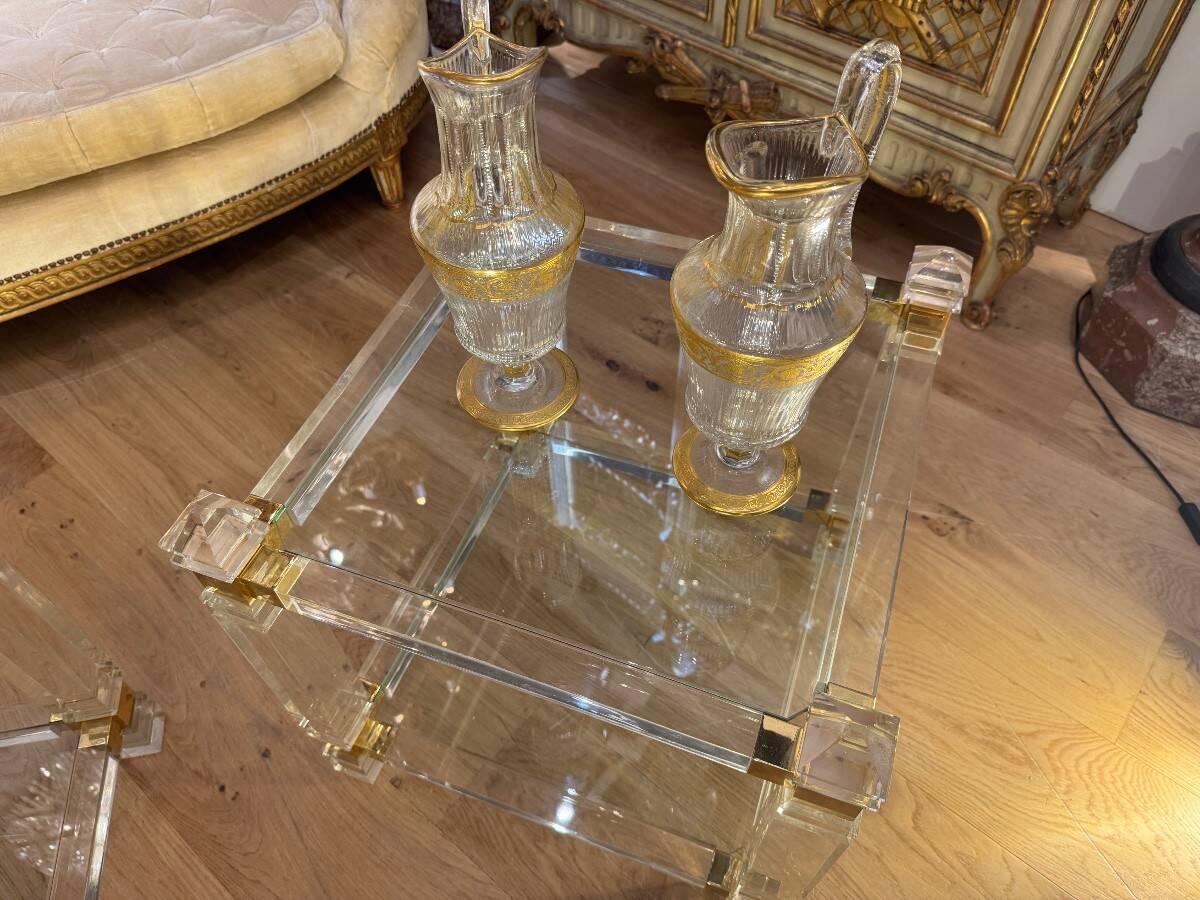Pair of side tables from the 20th century in plexiglass and glass.