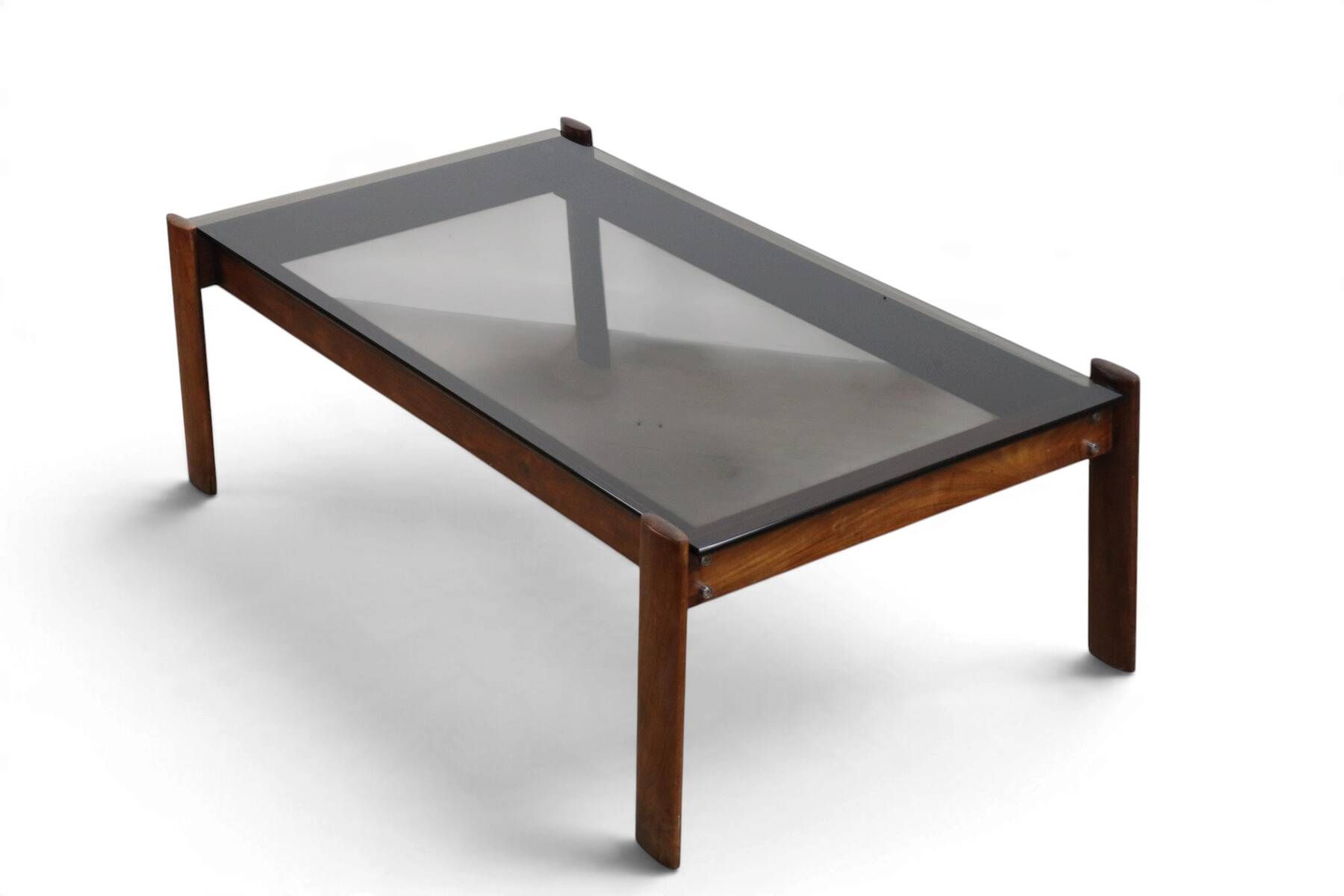 Percival Lafer coffee table in exotic wood and smoked glass – Brazil, 1970