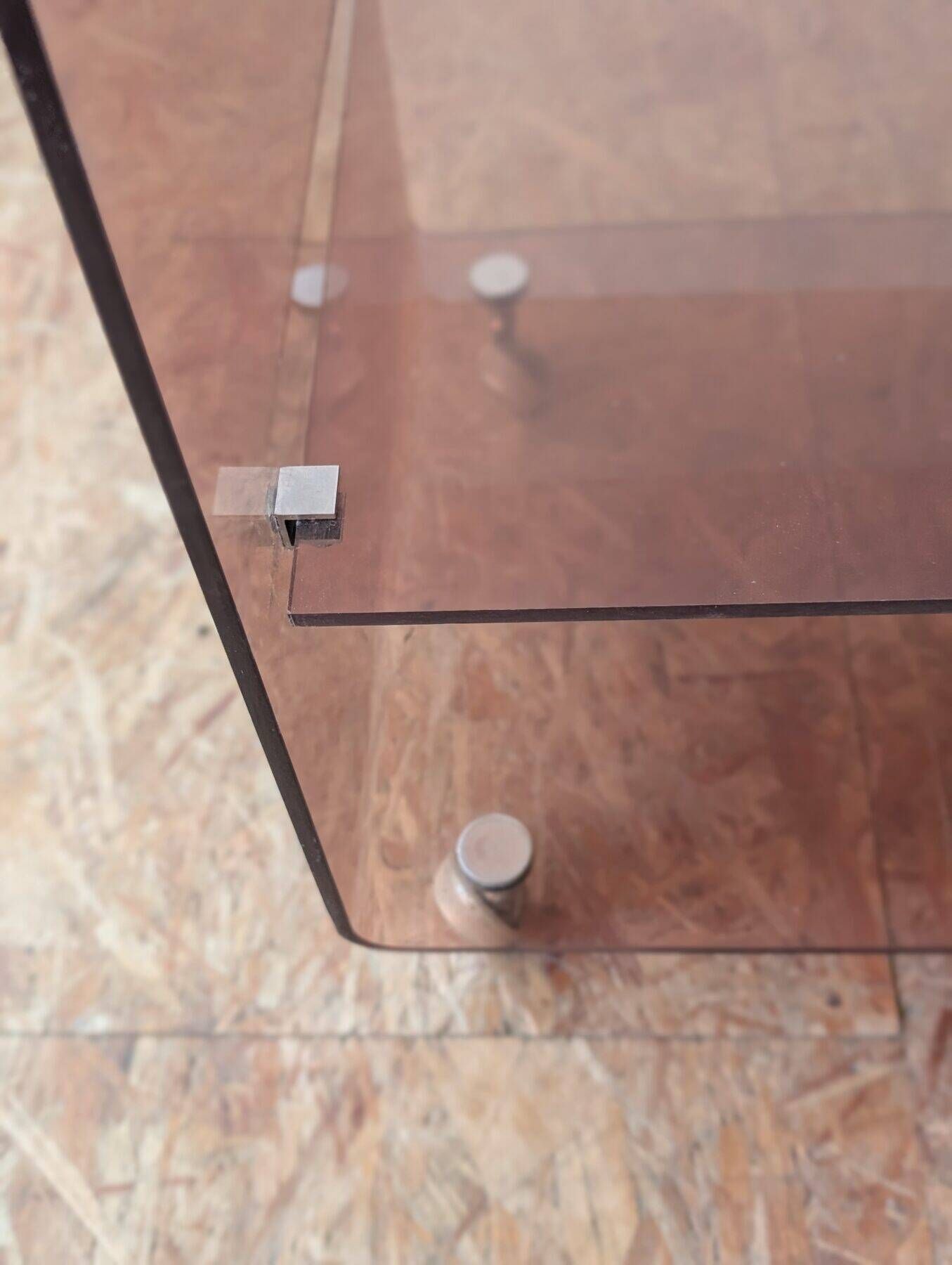 Pair of vintage smoked plexiglass bedside tables or accent furniture.