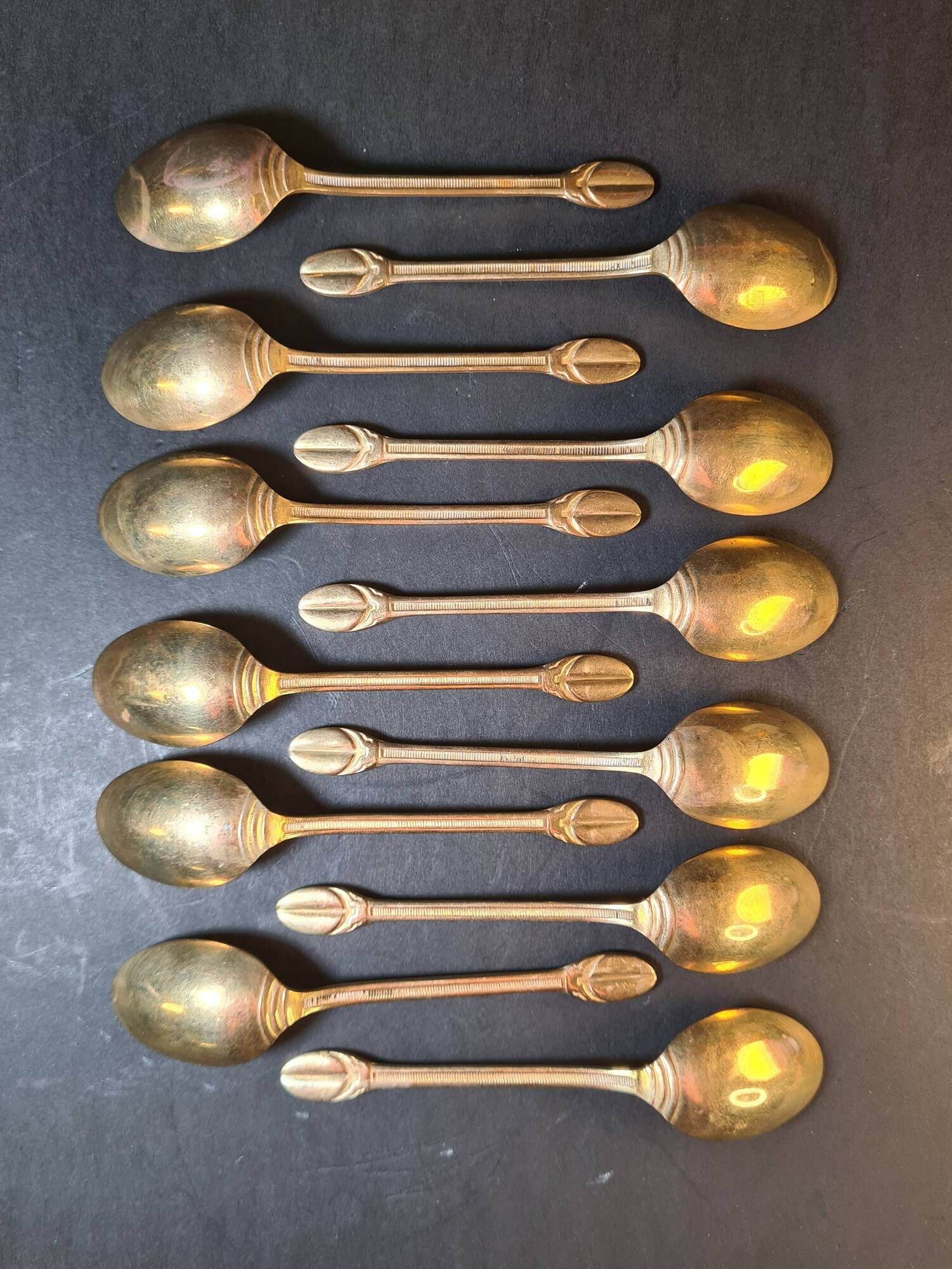 Title: Set of 12 Small Moka Spoons Gold-Plated – Vintage Elegance
