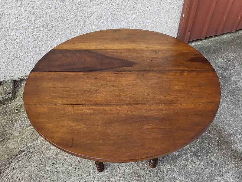 Table demi lune en noyer massif louis philippe du xix ème siecle