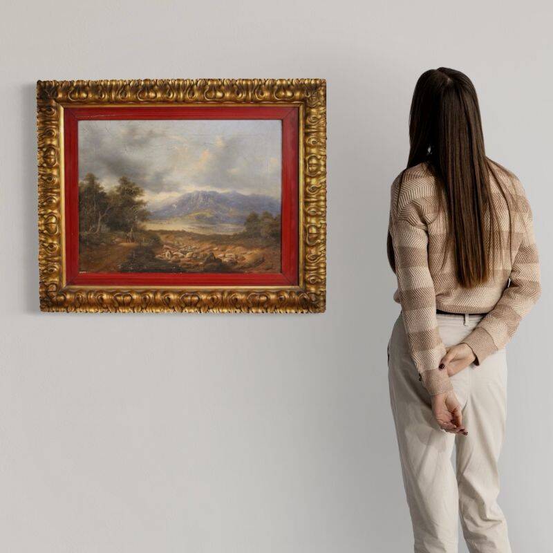 Italian landscape with wayfarers, oil on canvas dated 1845