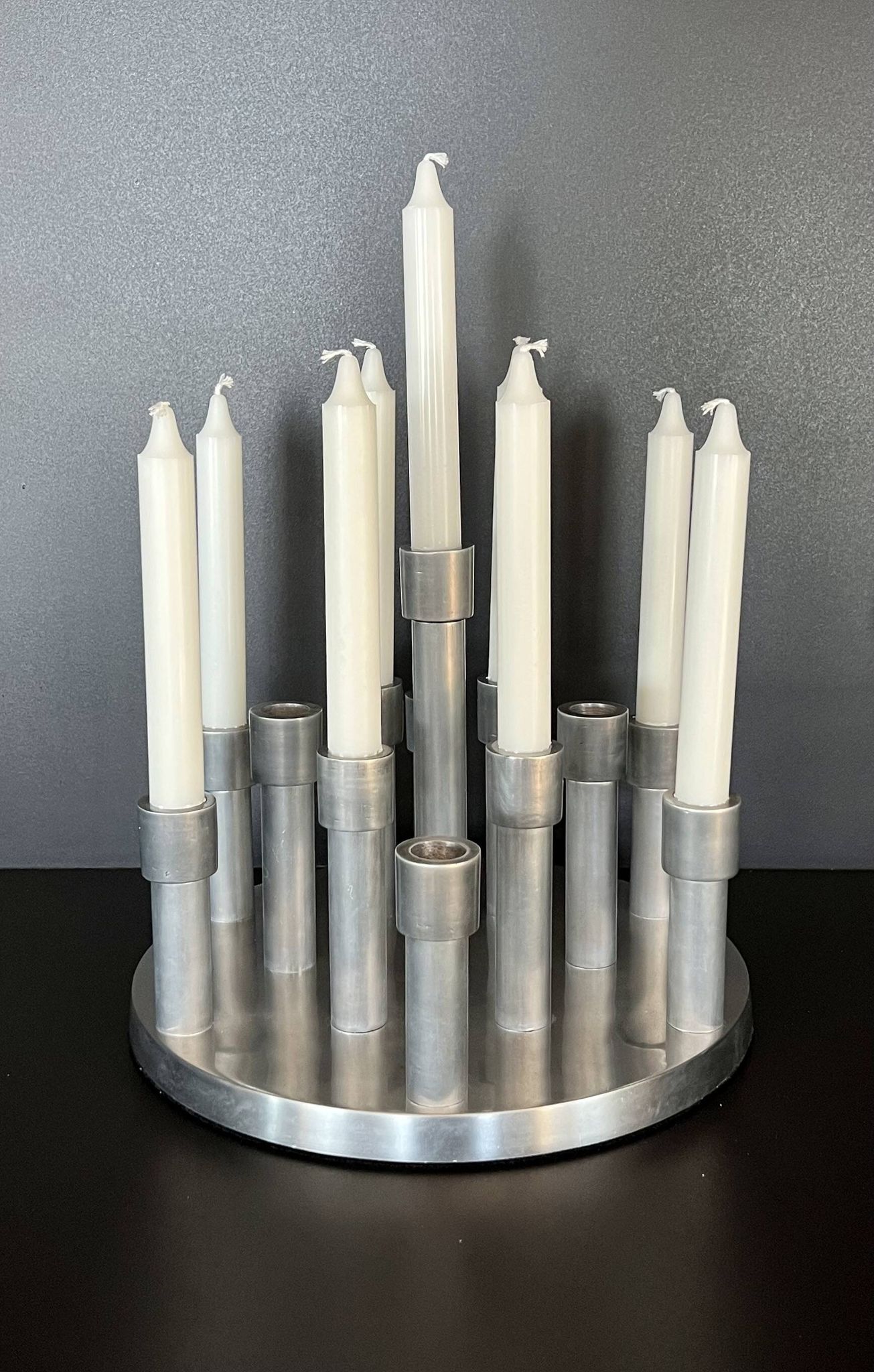 Aluminium candle holders for 13 candles, 1970s.