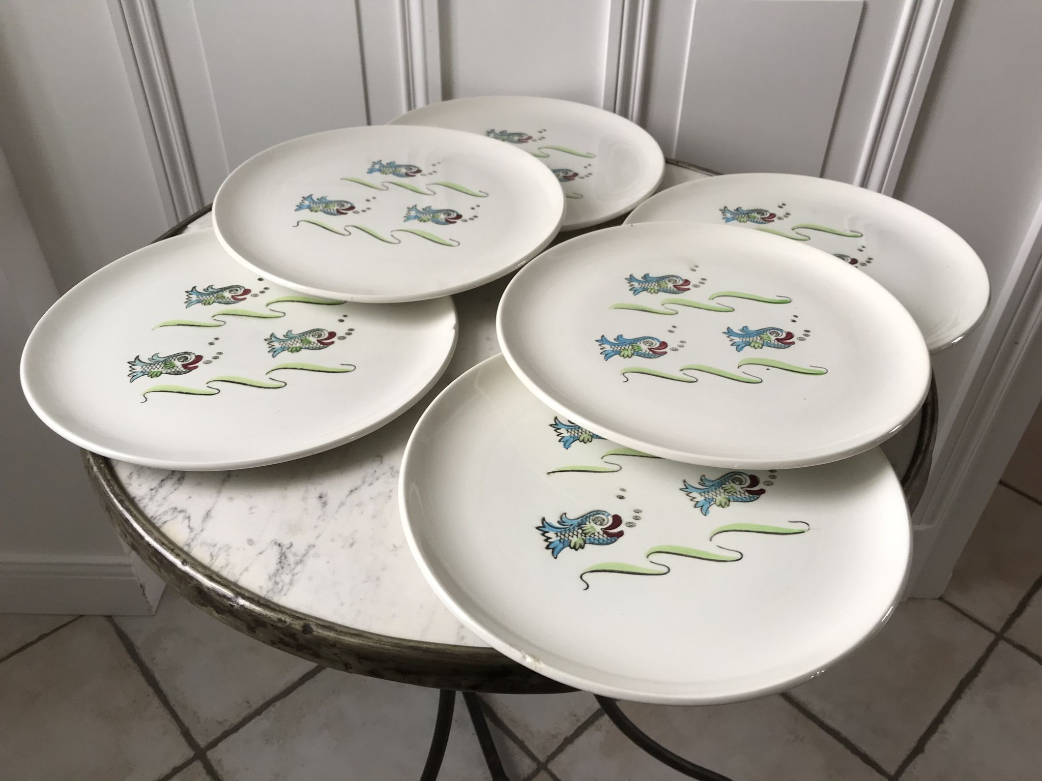 Lot de 6 assiettes plates modèle Poisson Saint-Amand années 50