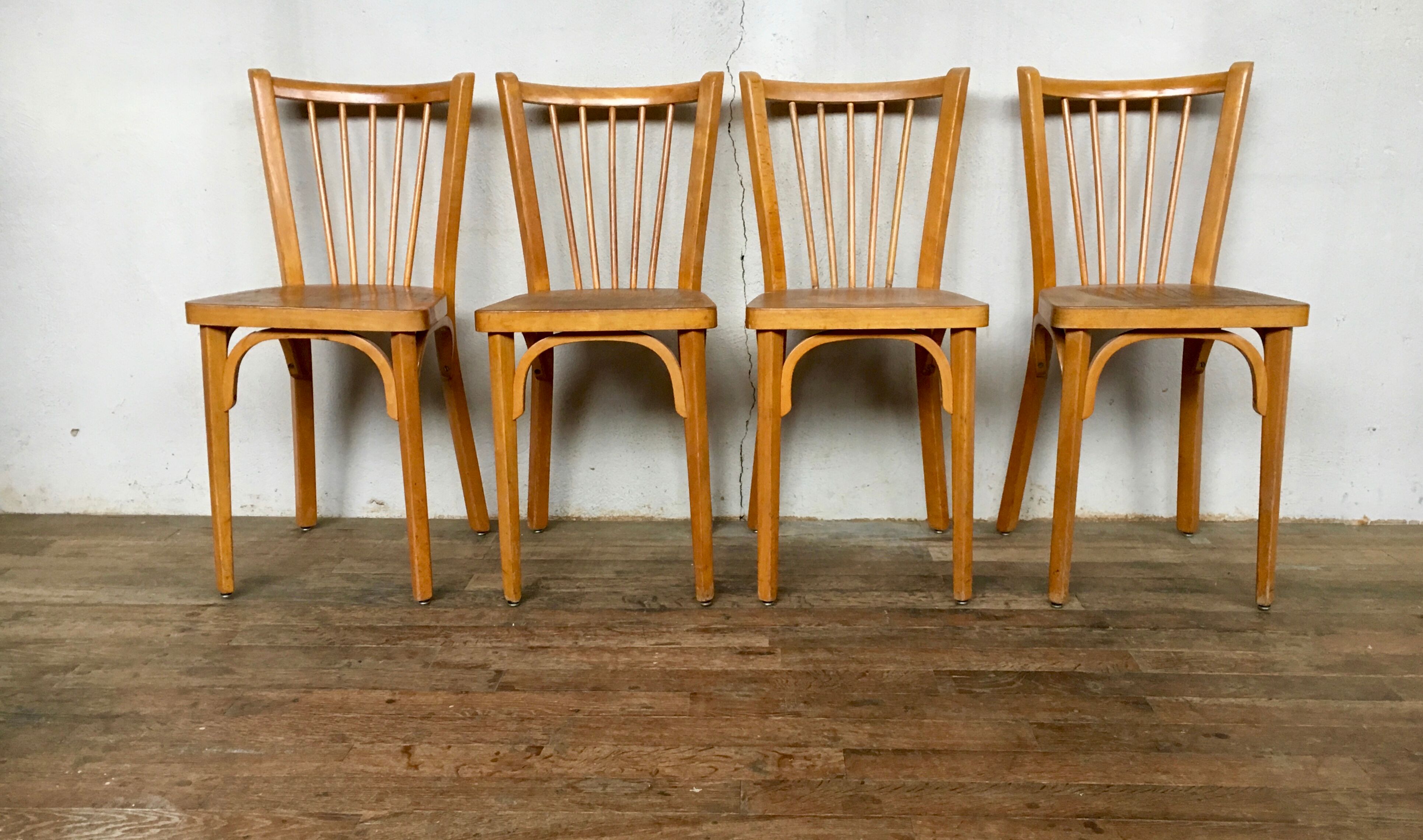 Set of 4 chairs Bistro Baumann wooden clear years 1950-1960