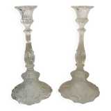 Pair of pressed, molded crystal candlesticks, signed Val Saint Lambert, art deco