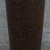 Art deco umbrella stand in boiled cardboard with copper and imitation leather strapping