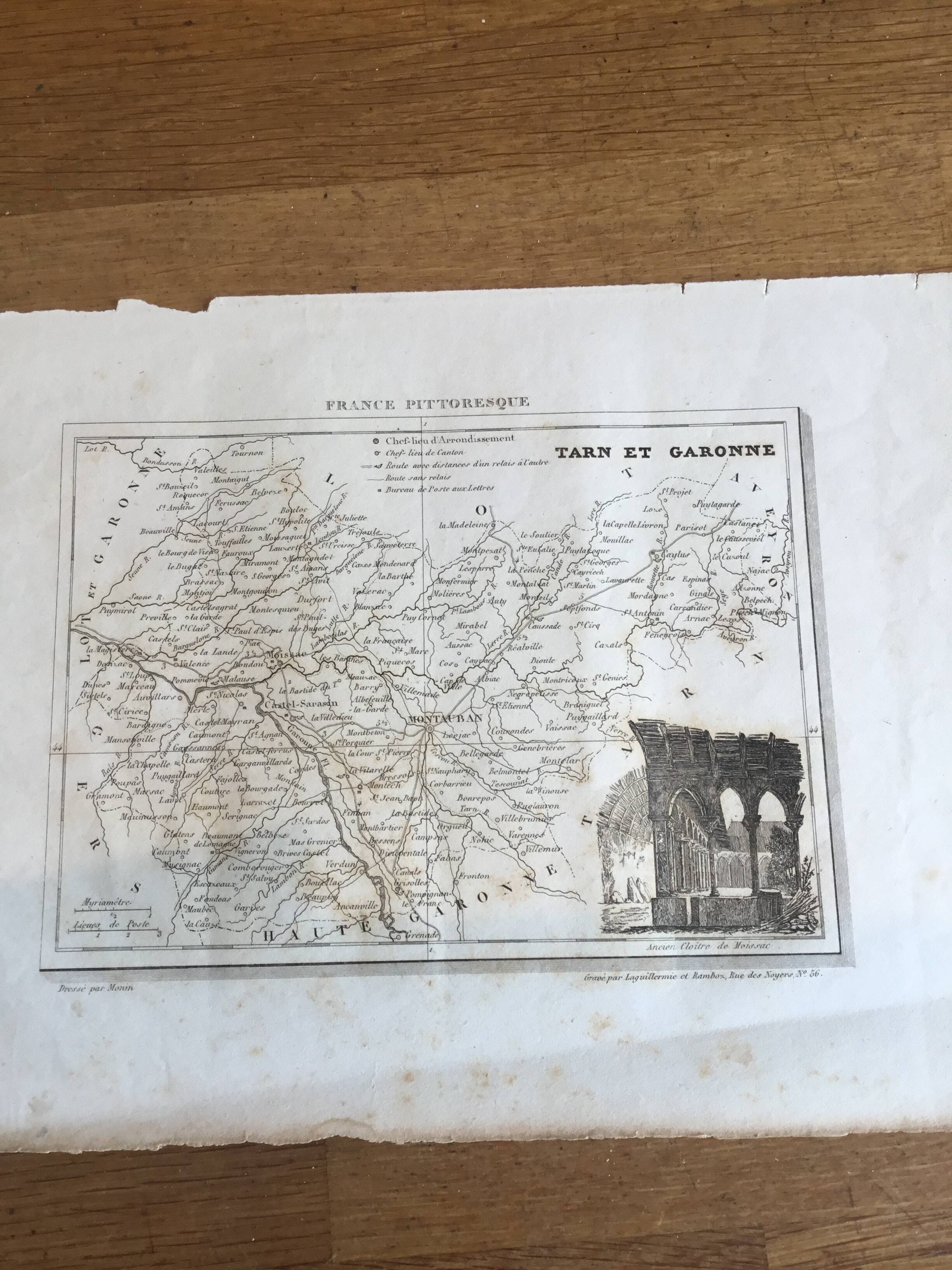 Map engraving Tarn and Garonne
