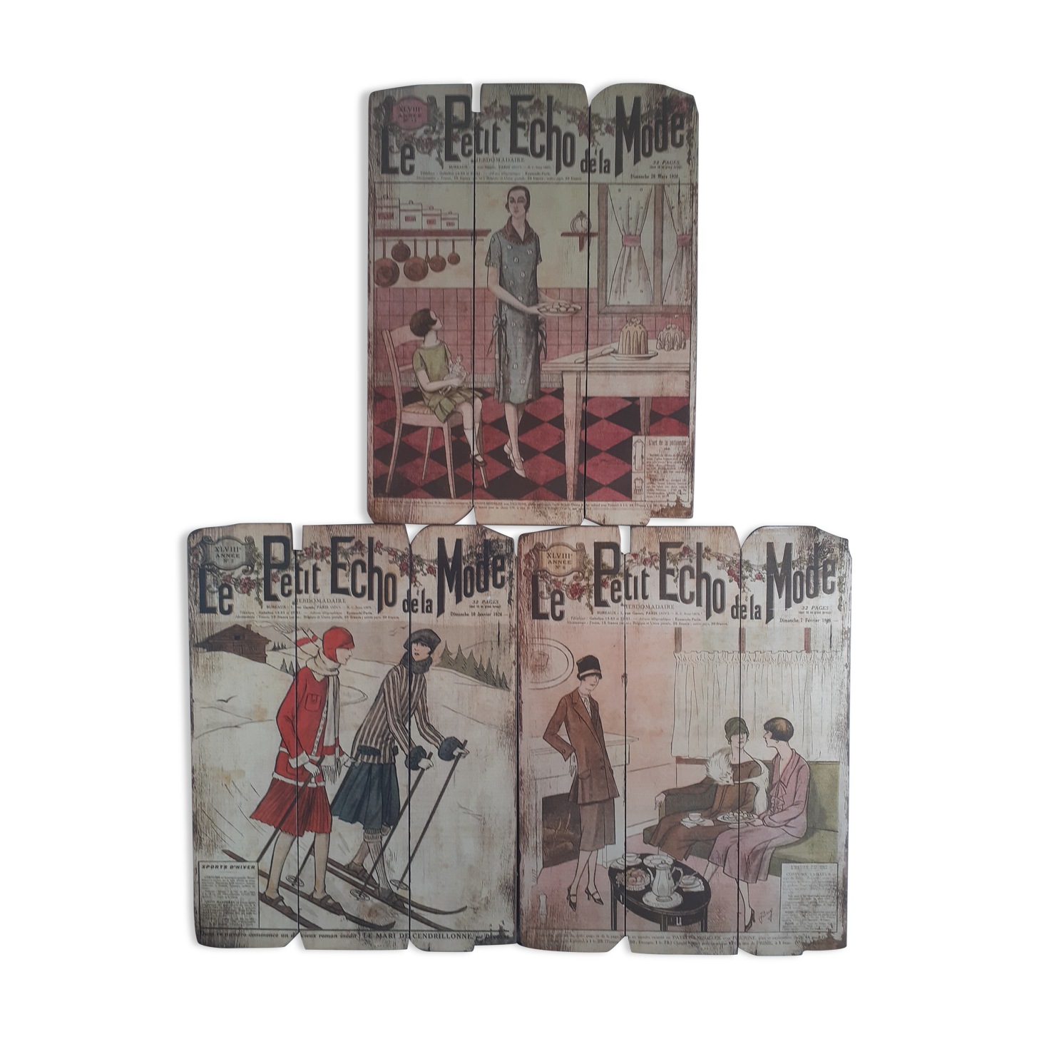 Set of 3 wooden panels le petit echo de la mode old revue