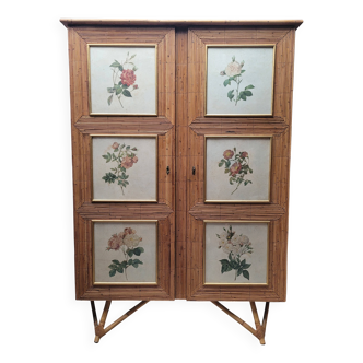 Armoire en rotin et bambou refendu  1960