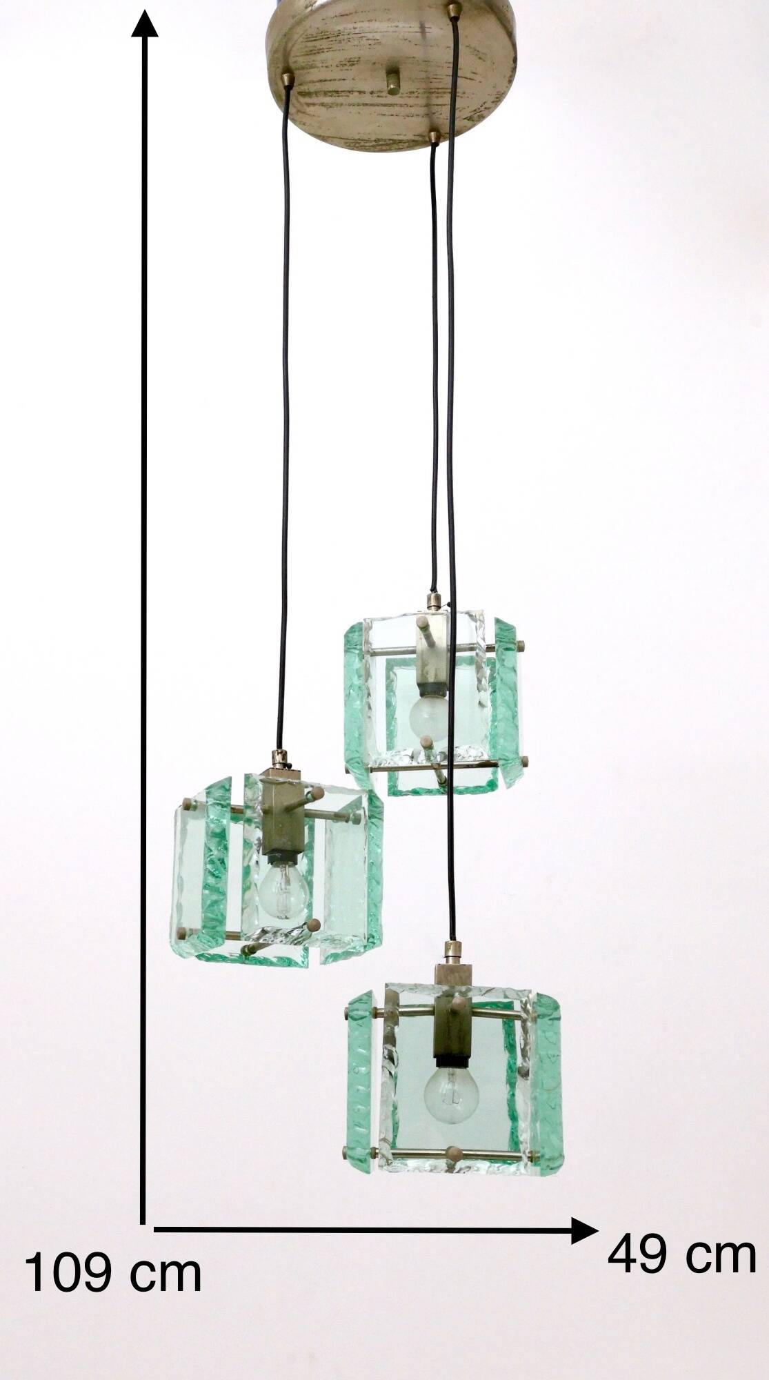 Vintage Three-Light Nile Green Glass Pendant Light by Zero Quattro, Italy