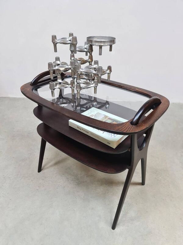Table d'appoint vintage du milieu du siècle avec plateau de service Hans Olsen années 1950