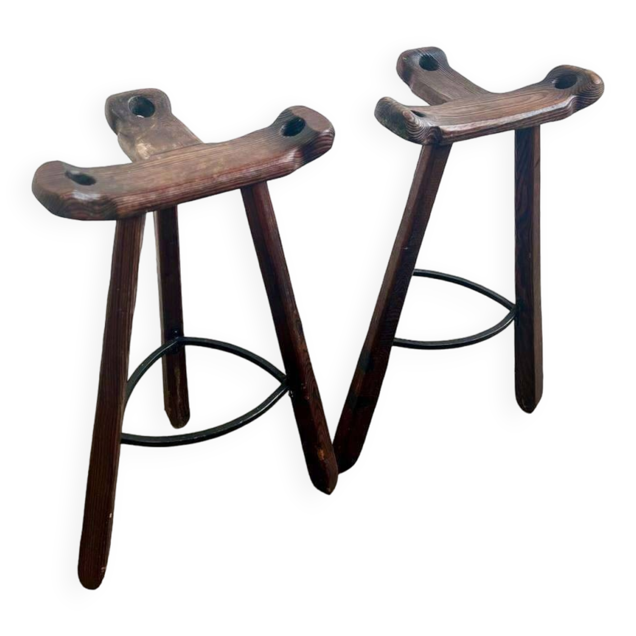 Set of 2 vintage spanish brutalist stools / bar stools