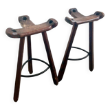 Set of 2 vintage spanish brutalist stools / bar stools