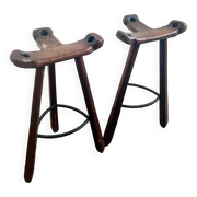 Set of 2 vintage spanish brutalist stools / bar stools